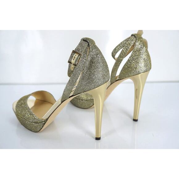 Jimmy Choo Kayden Bronze Glitter Platform Strappy Sandal SZ 40.5 10.5 NIB $895 - Picture 11 of 11